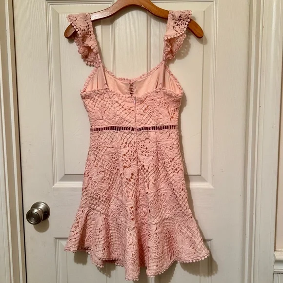 Selfie Leslie- Hali Frill Strap Crochet Overlay Pink Mini-Dress - Size XS. - Picture 4 of 8